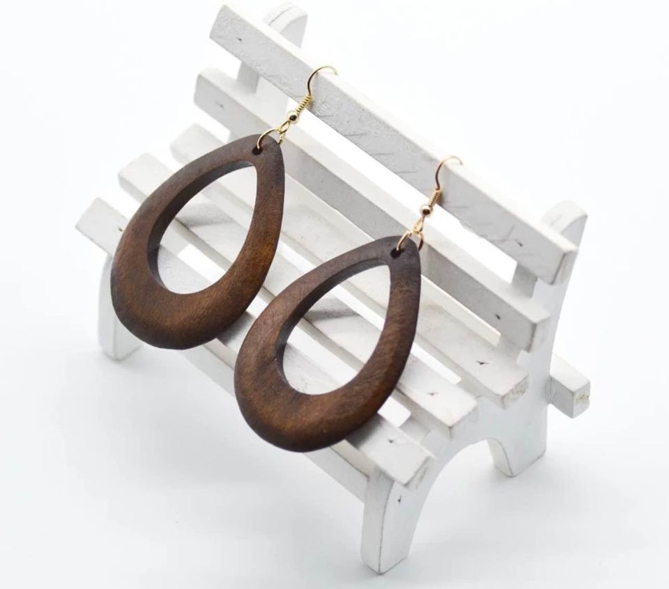 Hollow Teardrop Wooden Earrings