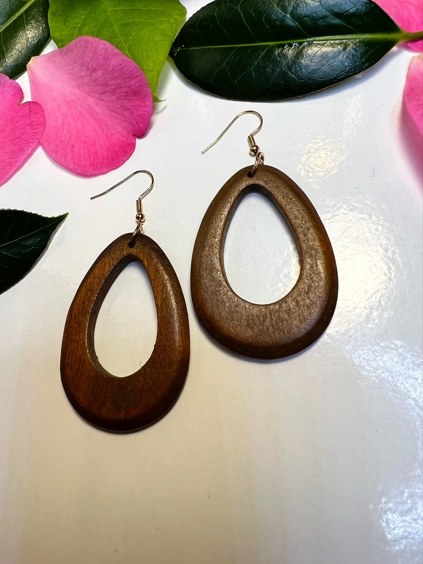 Hollow Teardrop Wooden Earrings